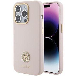 Etui na telefon iPhone 15 Pro jasnoróżowe silikonowe z logo Strass 4G