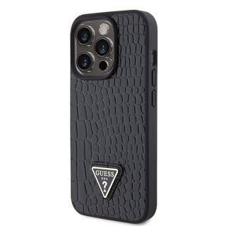 Etui na telefon iPhone 15 Pro Guess czarne Croco Triangle Metal Logo