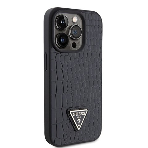 Etui na telefon iPhone 15 Pro Guess czarne Croco Triangle Metal Logo