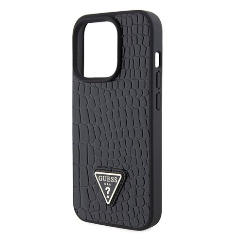 Etui na telefon iPhone 15 Pro Guess czarne Croco Triangle Metal Logo