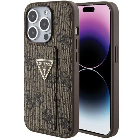 Etui na telefon iPhone 15 Pro Guess brązowe z gripem i stoiskiem 4G