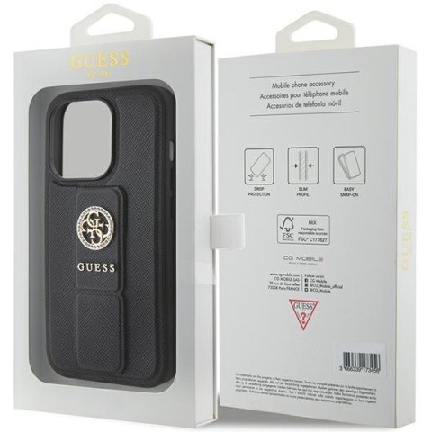 Etui na telefon iPhone 15 Pro Guess czarne hard case Grip Stand Saffiano