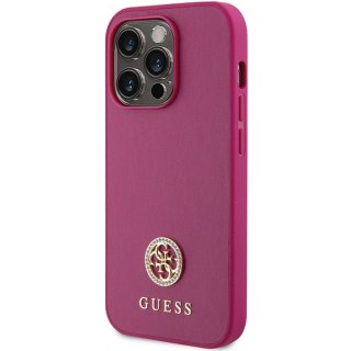 Etui na telefon iPhone 15 Pro Guess różowe hardcase Strass Metal Logo