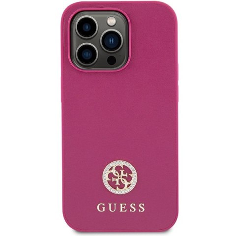 Etui na telefon iPhone 15 Pro Guess różowe hardcase Strass Metal Logo