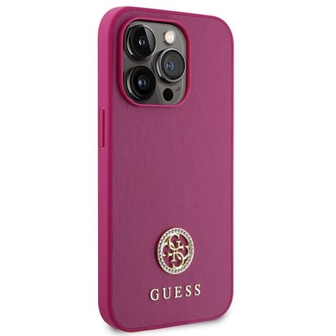 Etui na telefon iPhone 15 Pro Guess różowe hardcase Strass Metal Logo