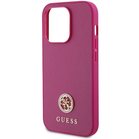 Etui na telefon iPhone 15 Pro Guess różowe hardcase Strass Metal Logo