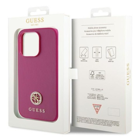 Etui na telefon iPhone 15 Pro Guess różowe hardcase Strass Metal Logo