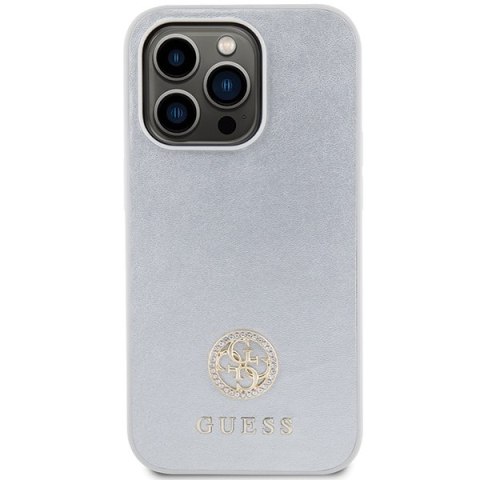 Etui na telefon iPhone 15 Pro Guess srebrne hardcase Strass Metal Logo