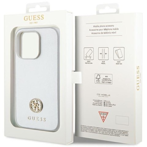 Etui na telefon iPhone 15 Pro Guess srebrne hardcase Strass Metal Logo