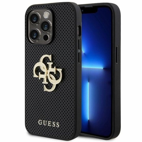 Etui na telefon iPhone 15 Pro Guess czarne hardcase skórzane z logo