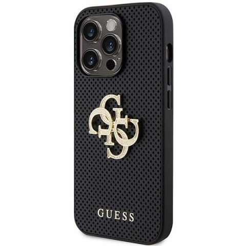 Etui na telefon iPhone 15 Pro Guess czarne hardcase skórzane z logo