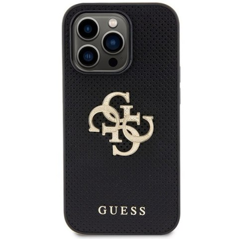 Etui na telefon iPhone 15 Pro Guess czarne hardcase skórzane z logo