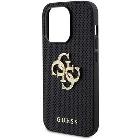 Etui na telefon iPhone 15 Pro Guess czarne hardcase skórzane z logo