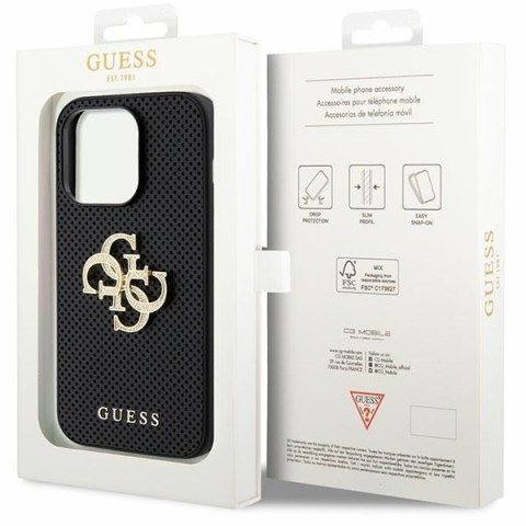 Etui na telefon iPhone 15 Pro Guess czarne hardcase skórzane z logo