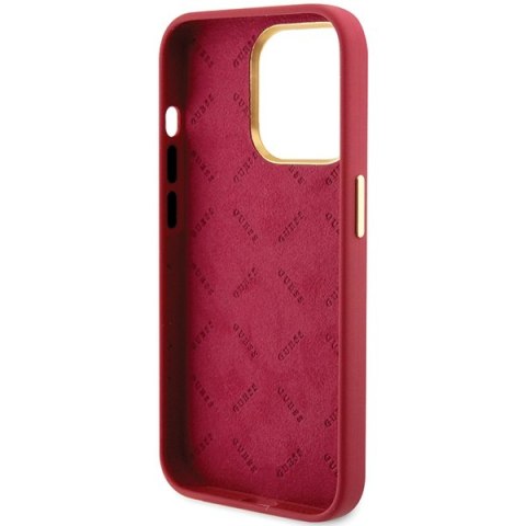 Etui na telefon iPhone 15 Pro Guess magenta silikonowe z metalowym logo