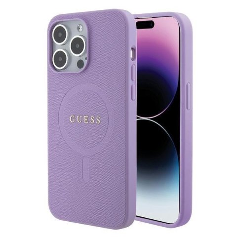 Etui na telefon iPhone 15 Pro Guess Saffiano MagSafe fioletowe