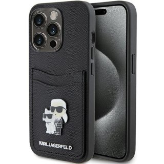 Etui Karl Lagerfeld KLHCP15LSAPKCNPK Apple iPhone 15 Pro hardcase Saffiano Cardslot Karl&Choupette Metal Pin czarny/black