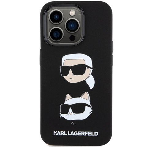 Etui na telefon iPhone 15 Pro czarne Silicone Karl&Choupette Head