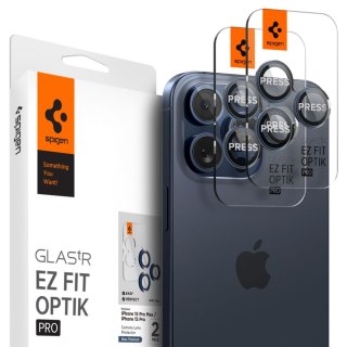 Szkło hartowane iPhone 14 Pro / 14 Pro Max / 15 Pro / 15 Pro Max Spigen Optik.tr Ez Fit Camera Protector Blue Titanium [2 PACK]