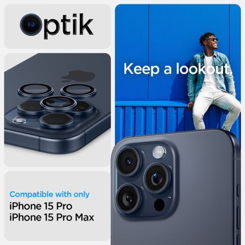 Szkło hartowane na aparat Spigen Optik.tr ez Fit Camera Protector Apple iPhone 14 Pro/Pro Max/15 Pro/Pro Max Blue Titanium [2 PA