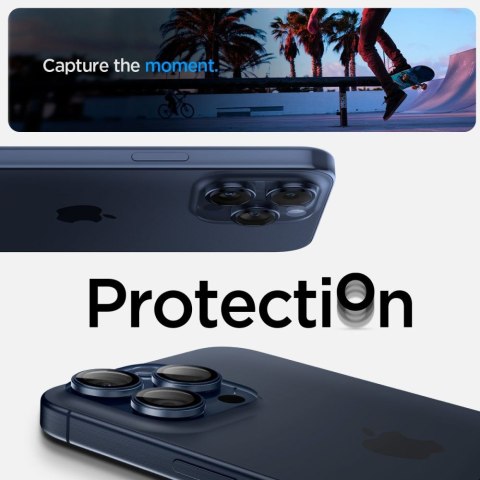 Szkło hartowane iPhone 14 Pro / 14 Pro Max / 15 Pro / 15 Pro Max Spigen Optik.tr Ez Fit Camera Protector Blue Titanium [2 PACK]