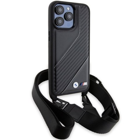 Etui iPhone 15 Pro BMW czarne hardcase M Edition Carbon Stripe & Strap