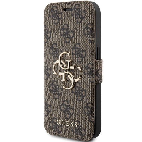 Etui na telefon iPhone 15 Pro Guess brązowy book 4G Metal Logo