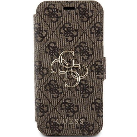 Etui na telefon iPhone 15 Pro Guess brązowy book 4G Metal Logo