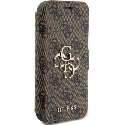 Etui na telefon iPhone 15 Pro Guess brązowy book 4G Metal Logo