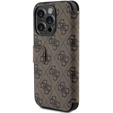 Etui na telefon iPhone 15 Pro Guess brązowy book 4G Metal Logo