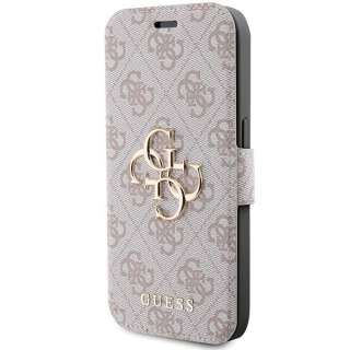 Etui na telefon iPhone 15 Pro Guess różowy book 4G Metal Logo