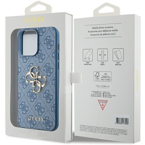 Etui na telefon iPhone 15 Pro Guess niebieskie hard case z logo 4G