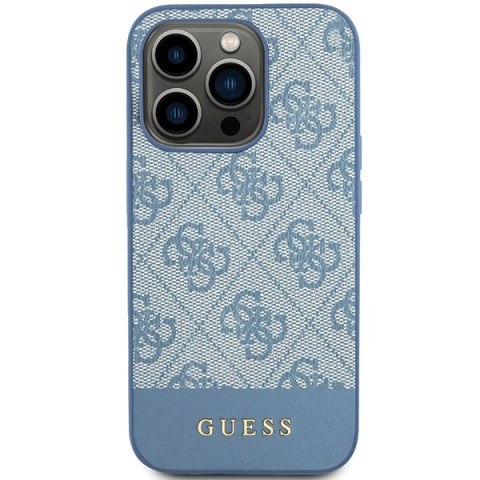 Etui na telefon iPhone 15 Pro Guess niebieskie hard case 4G Stripe