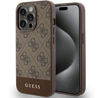 Etui na telefon iPhone 15 Pro Guess brązowe hard case 4G Stripe Collection