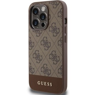 Etui na telefon iPhone 15 Pro Guess brązowe hard case 4G Stripe Collection