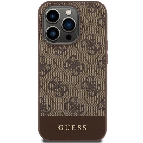 Etui na telefon iPhone 15 Pro Guess brązowe hard case 4G Stripe Collection