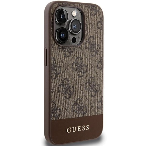 Etui na telefon iPhone 15 Pro Guess brązowe hard case 4G Stripe Collection