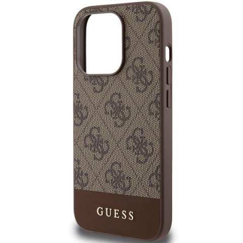 Etui na telefon iPhone 15 Pro Guess brązowe hard case 4G Stripe Collection