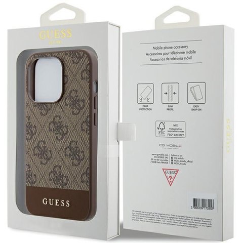 Etui na telefon iPhone 15 Pro Guess brązowe hard case 4G Stripe Collection