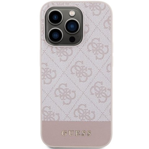 Etui na telefon iPhone 15 Pro Guess różowe hard case 4G Stripe Collection