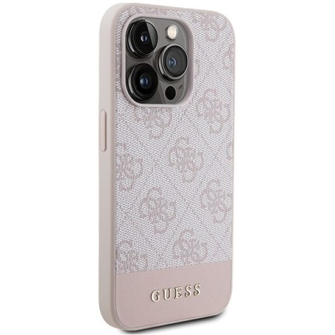 Etui na telefon iPhone 15 Pro Guess różowe hard case 4G Stripe Collection