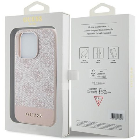 Etui na telefon iPhone 15 Pro Guess różowe hard case 4G Stripe Collection