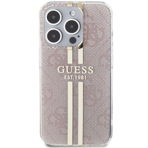 Etui na telefon iPhone 15 Pro Guess różowe hard case 4G Gold Stripe