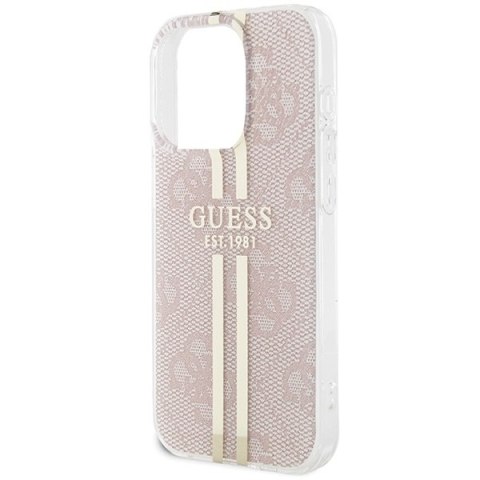 Etui na telefon iPhone 15 Pro Guess różowe hard case 4G Gold Stripe