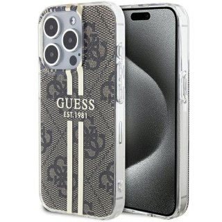 Etui na telefon iPhone 15 Pro Guess brązowe hard case 4G Gold Stripe