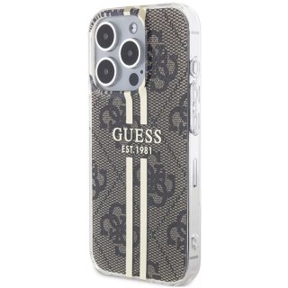 Etui na telefon iPhone 15 Pro Guess brązowe hard case 4G Gold Stripe