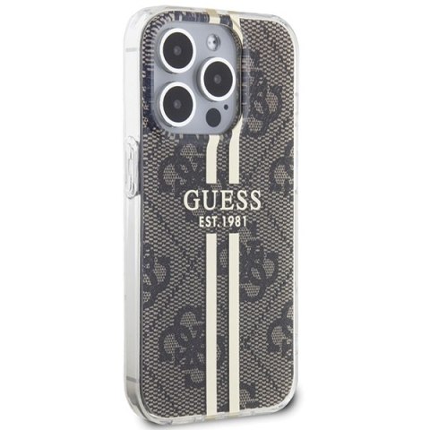 Etui na telefon iPhone 15 Pro Guess brązowe hard case 4G Gold Stripe