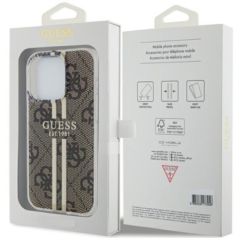 Etui na telefon iPhone 15 Pro Guess brązowe hard case 4G Gold Stripe