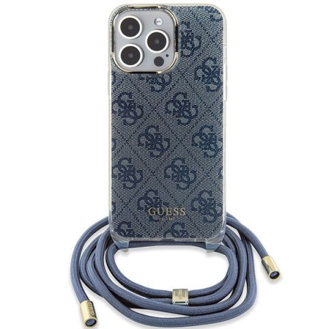 Etui na telefon iPhone 15 Pro Guess niebieskie hard case Crossbody Cord