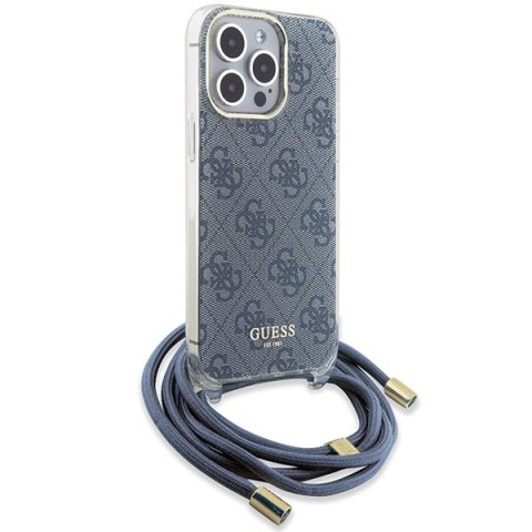 Etui na telefon iPhone 15 Pro Guess niebieskie hard case Crossbody Cord